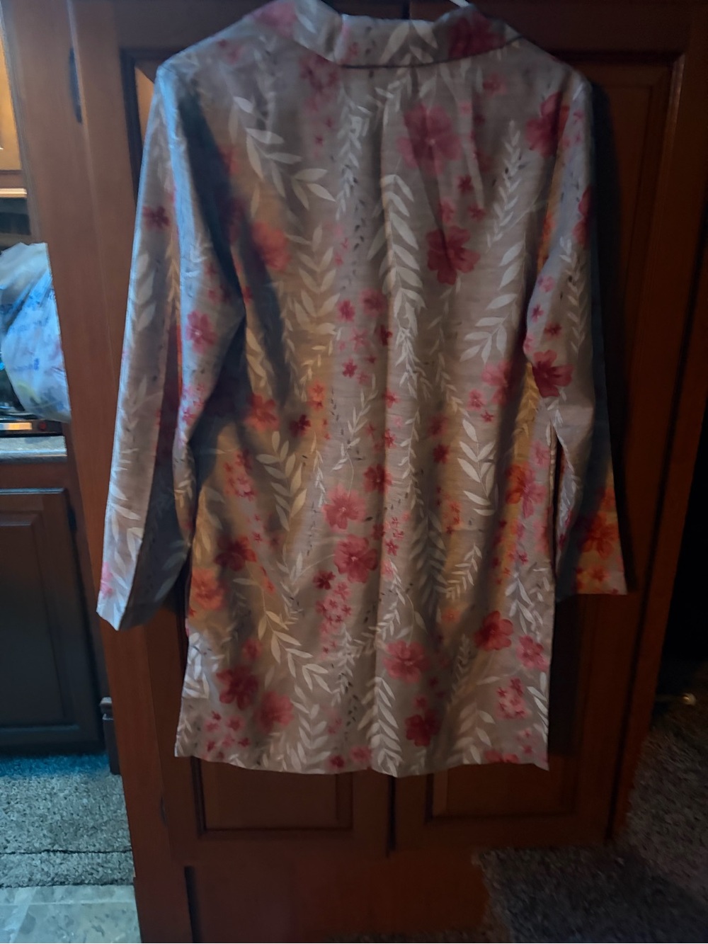 I.N. Studio Gray Trench Coat with Pink Floral Print